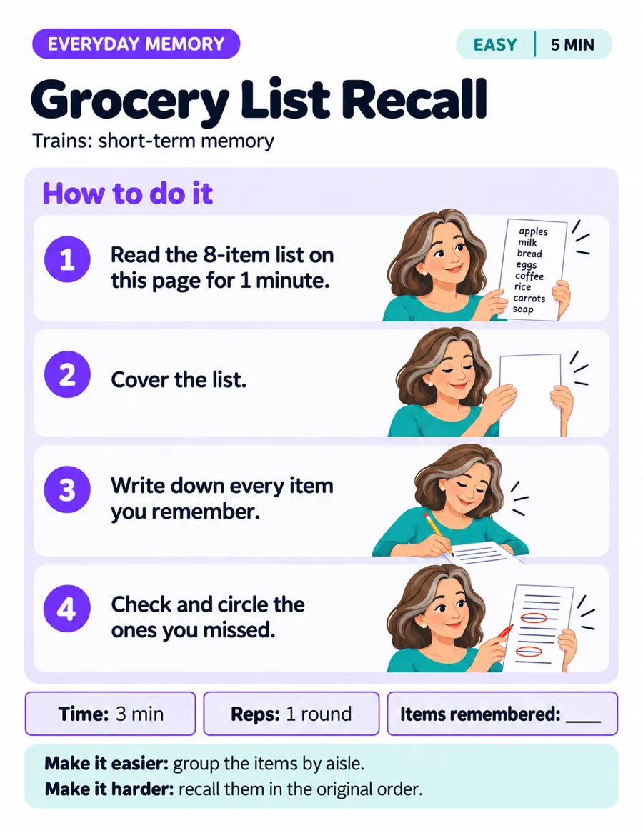Exercise page: Grocery list recall