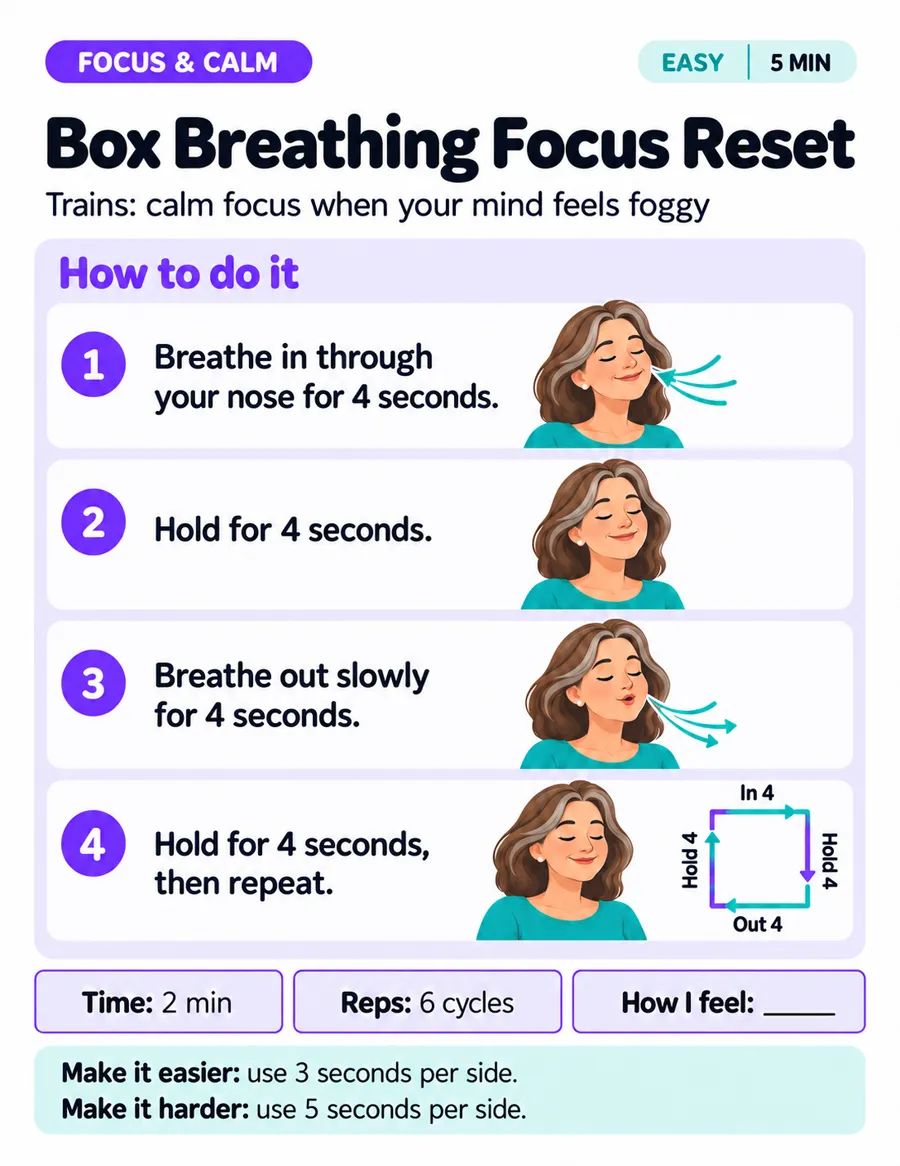 Exercise page: Box breathing focus reset